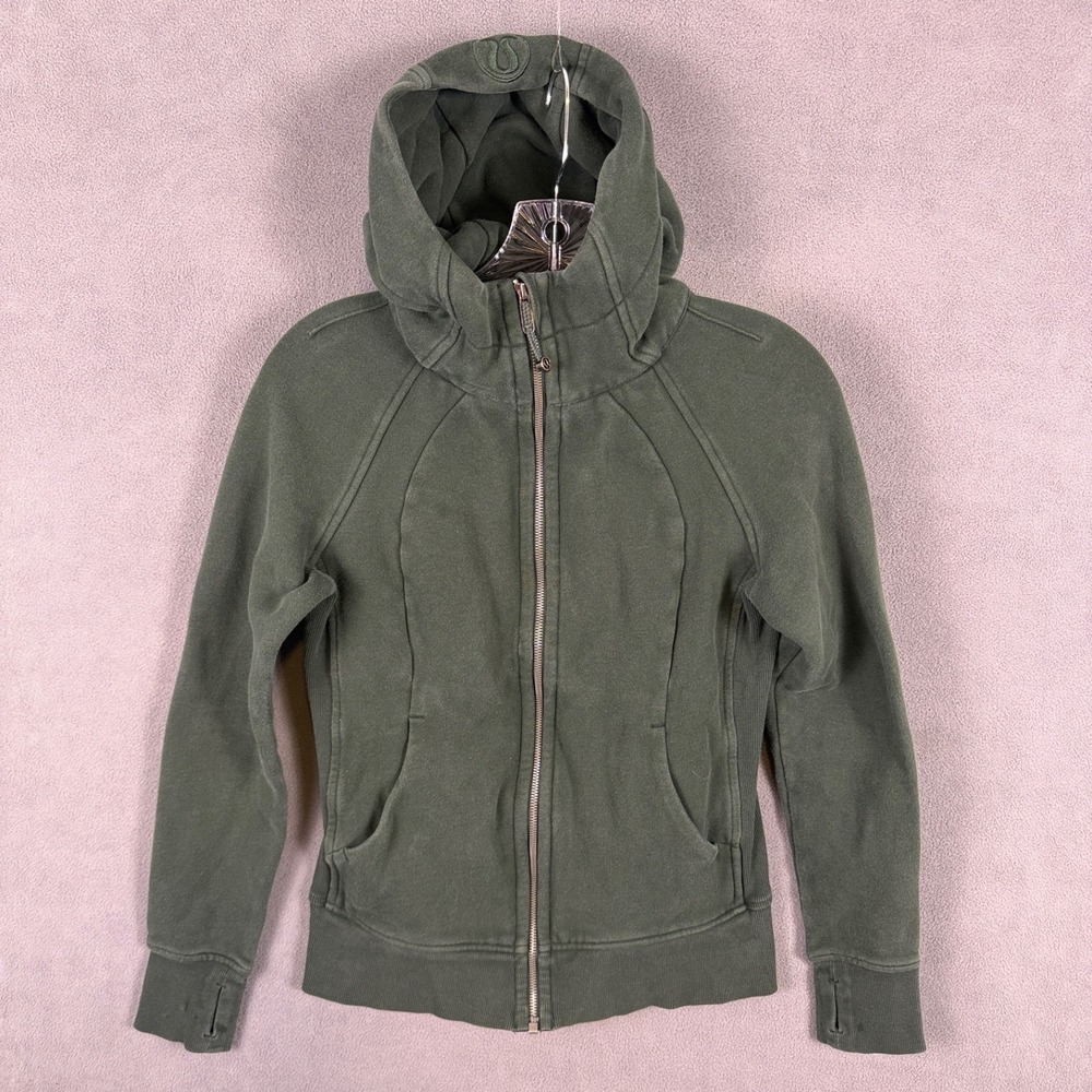 Lululemon‎ Scuba Full Zip Green Hoodie Women's Size 6 Fleece Cotton Logo